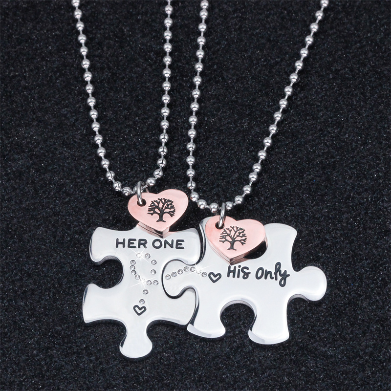 Exclusif Pour La Mode Transfrontalière Hot All-match Puzzle En Acier Au Titane Collier Simple Couple Modèle Collier Personnalisable Ventes Directes D'usine display picture 3