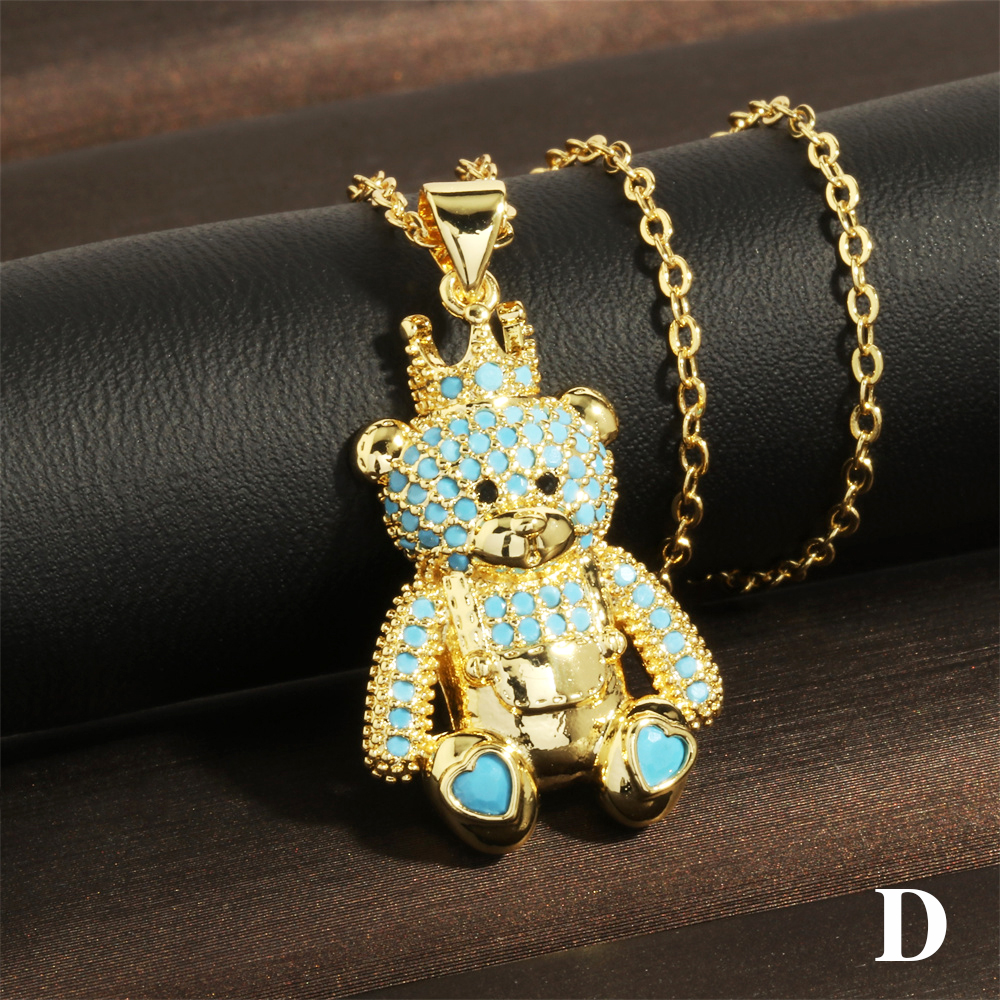 Factory In Stock European And American Style Love Bear Crown Pendant Necklace Personality Copper Inlaid Micro Diamond Clavicle Chain Accessories display picture 12