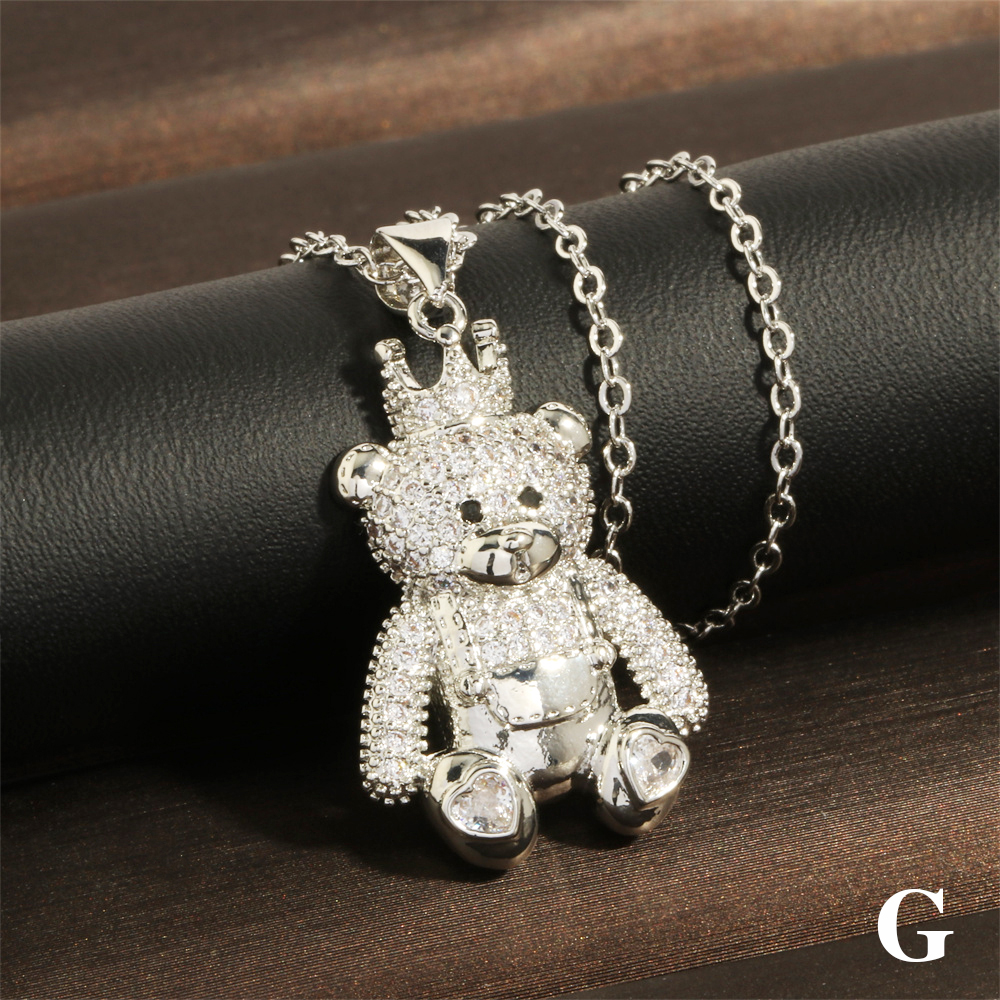 Factory In Stock European And American Style Love Bear Crown Pendant Necklace Personality Copper Inlaid Micro Diamond Clavicle Chain Accessories display picture 8