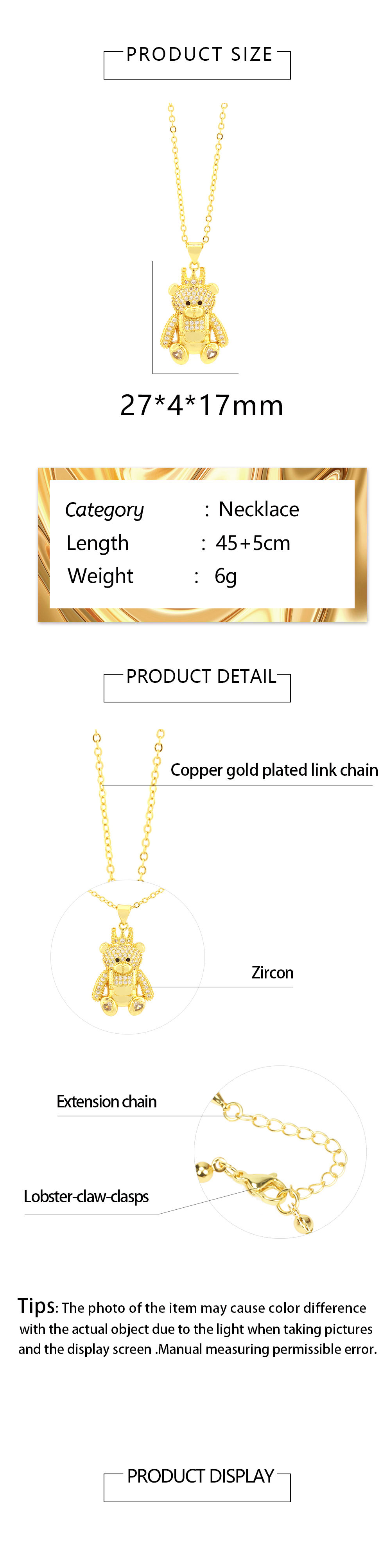 Factory In Stock European And American Style Love Bear Crown Pendant Necklace Personality Copper Inlaid Micro Diamond Clavicle Chain Accessories display picture 1