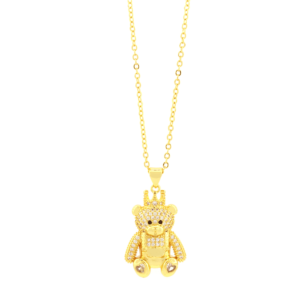 Factory In Stock European And American Style Love Bear Crown Pendant Necklace Personality Copper Inlaid Micro Diamond Clavicle Chain Accessories display picture 14