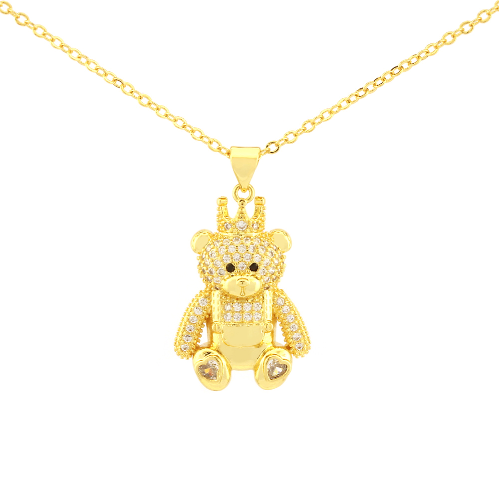 Factory In Stock European And American Style Love Bear Crown Pendant Necklace Personality Copper Inlaid Micro Diamond Clavicle Chain Accessories display picture 13