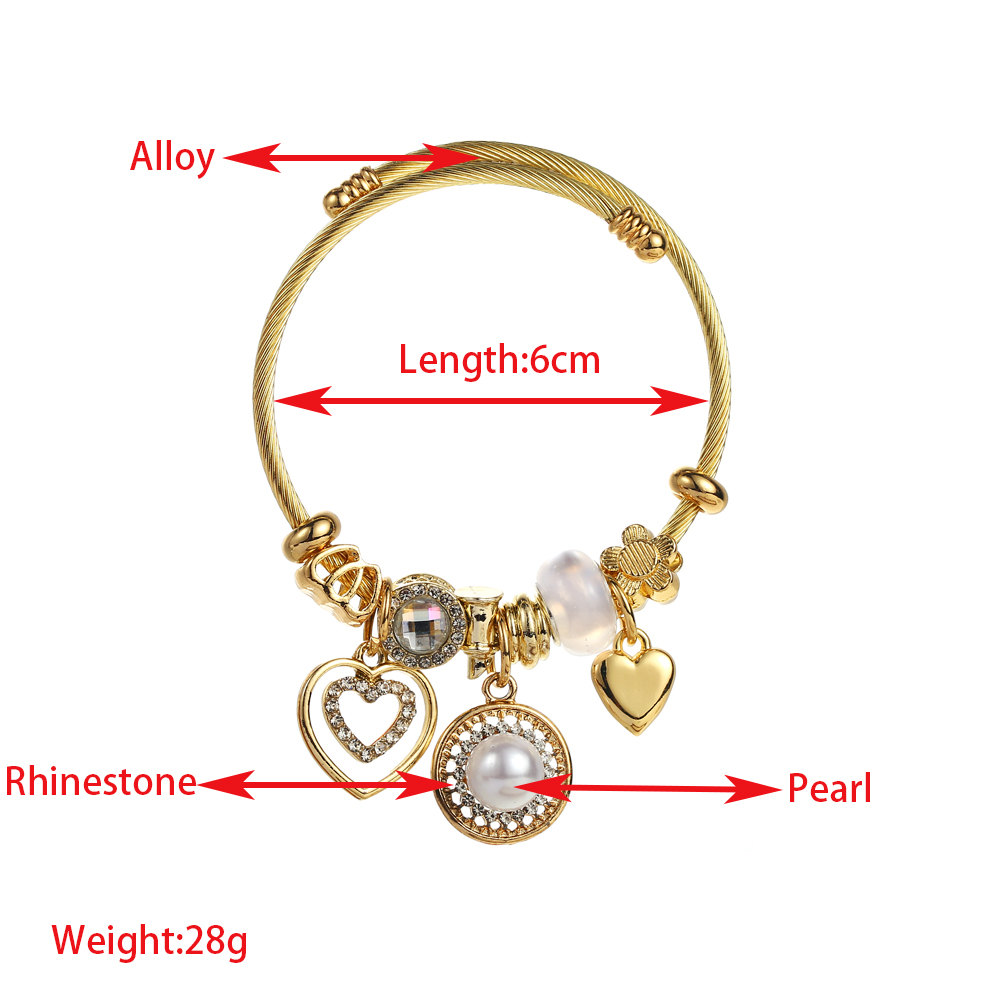 Elegant Cute Round Bear Heart Shape Stainless Steel Alloy Beaded Inlay Artificial Pearls Rhinestones Bangle display picture 1