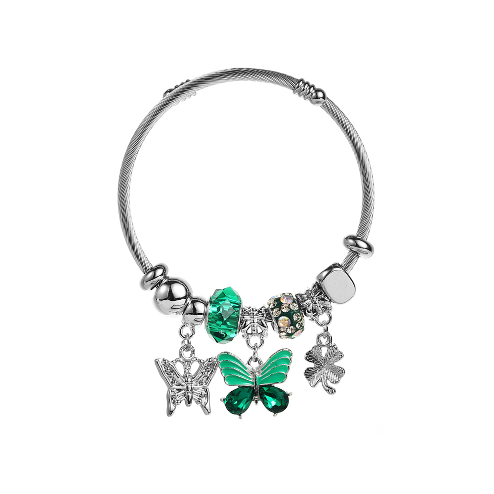 Elegant Cute Four Leaf Clover Heart Shape Butterfly Stainless Steel Alloy Beaded Inlay Rhinestones Bangle display picture 7