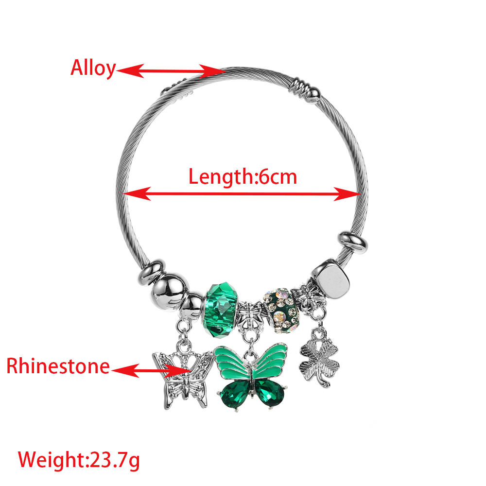 Elegant Cute Four Leaf Clover Heart Shape Butterfly Stainless Steel Alloy Beaded Inlay Rhinestones Bangle display picture 1