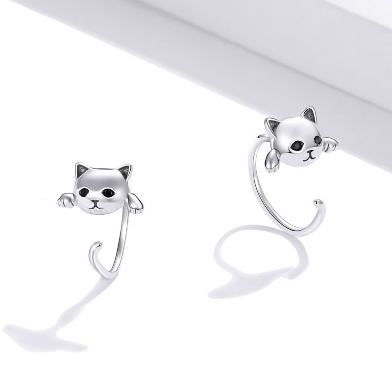 1 Pair Simple Style Cat Plating Inlay Sterling Silver Zircon Silver Plated Ear Studs display picture 1
