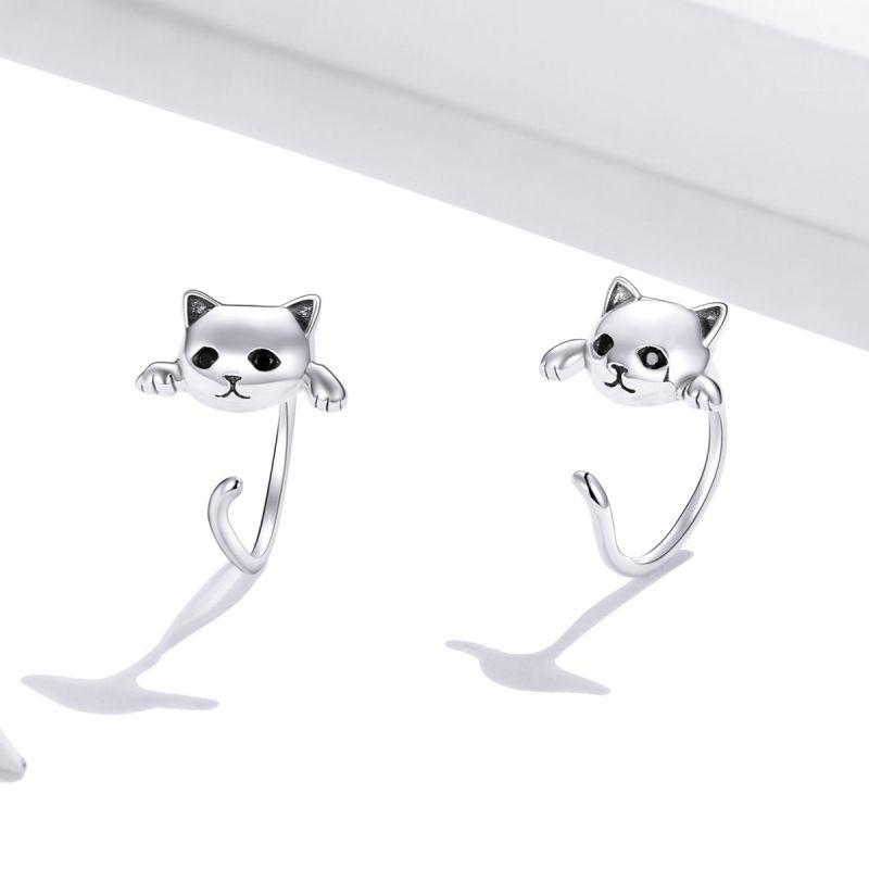 1 Pair Simple Style Cat Plating Inlay Sterling Silver Zircon Silver Plated Ear Studs display picture 3