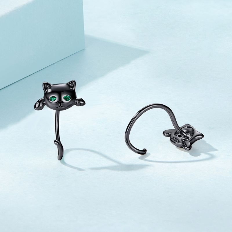 1 Pair Simple Style Cat Plating Inlay Sterling Silver Zircon Silver Plated Ear Studs display picture 4