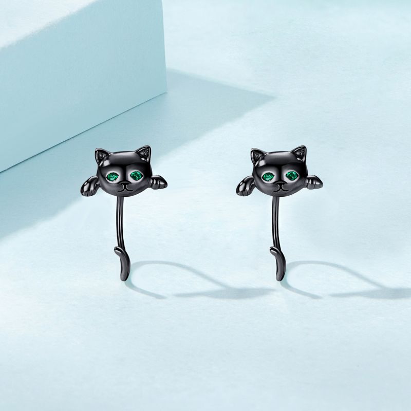 1 Pair Simple Style Cat Plating Inlay Sterling Silver Zircon Silver Plated Ear Studs display picture 2