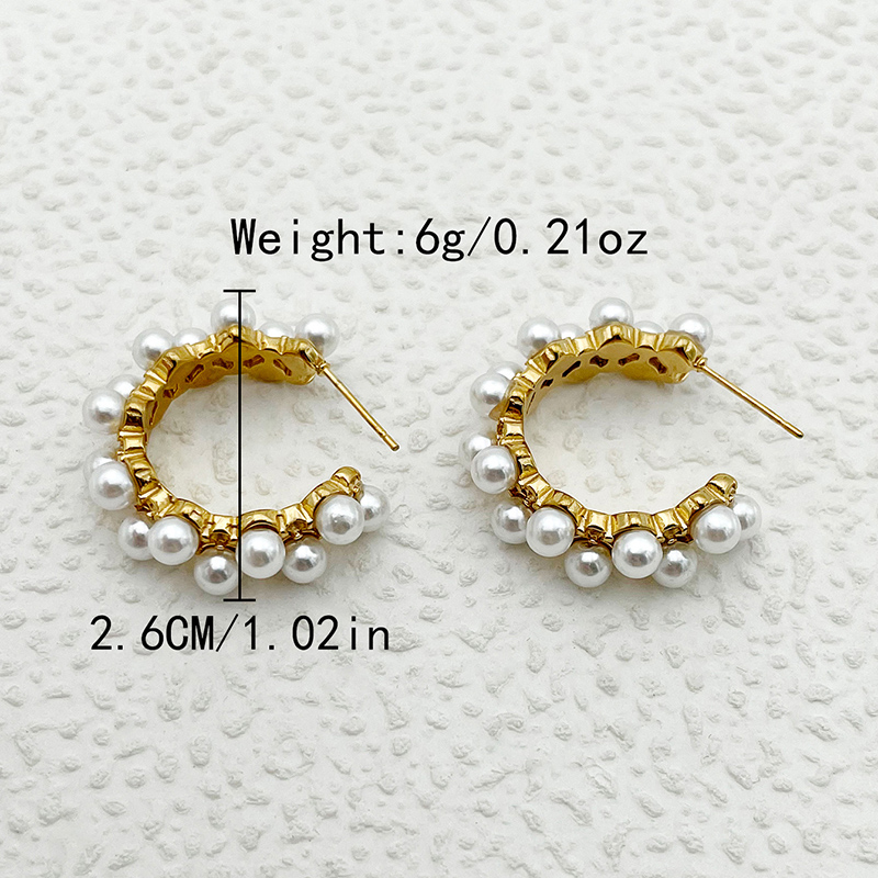 1 Pair Elegant Round Plating Inlay 304 Stainless Steel Artificial Pearls Gold Plated Ear Studs display picture 3