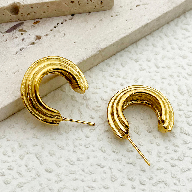 1 Pair Simple Style Lines Polishing Plating 304 Stainless Steel Gold Plated Ear Studs display picture 2