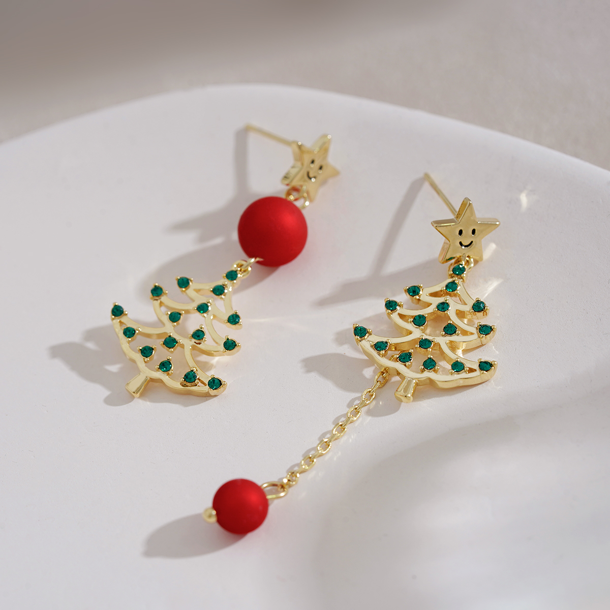 Wholesale Jewelry Christmas Christmas Tree Alloy Zircon Gold Plated Plating Inlay Drop Earrings display picture 5