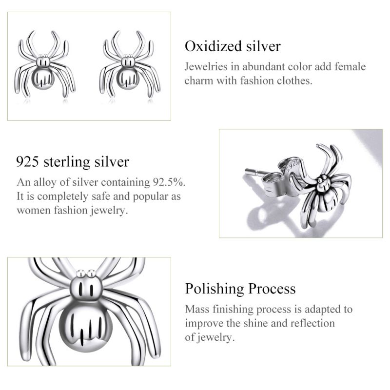 1 Pair Cartoon Style Spider Sterling Silver Ear Studs display picture 5