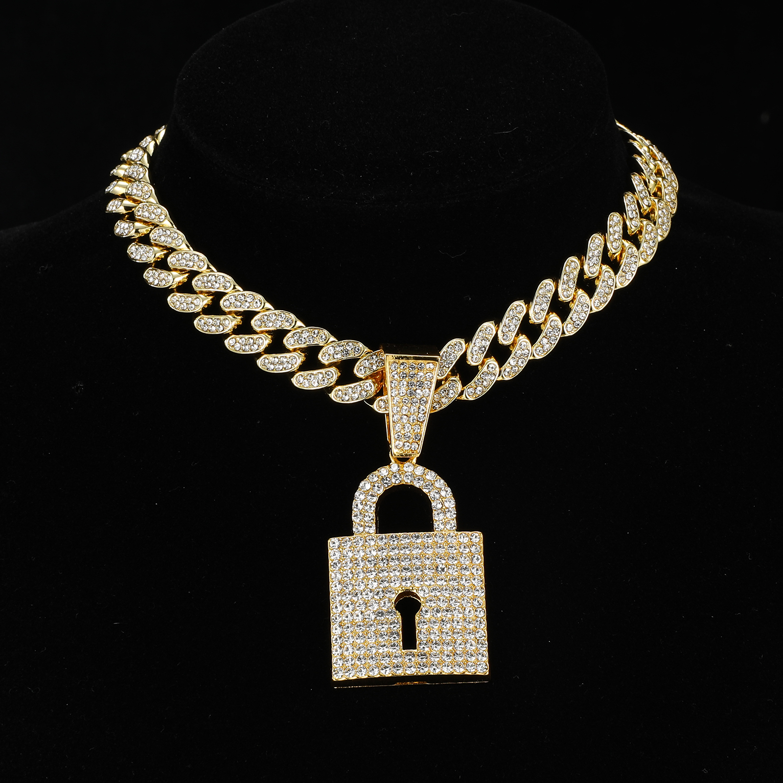 Hip-hop Lock Stainless Steel Alloy Inlay Rhinestones Unisex Pendant Necklace display picture 3