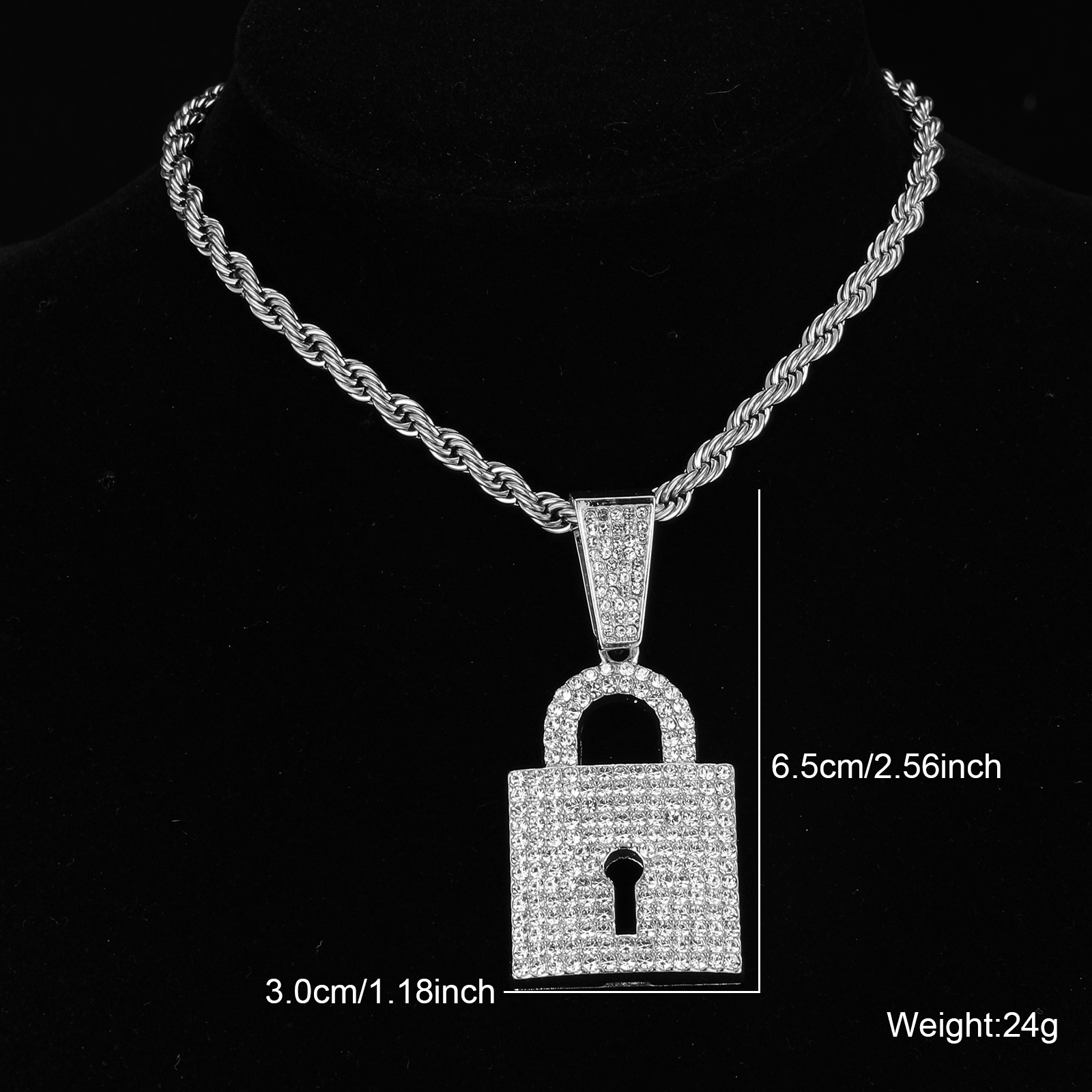 Hip-hop Lock Stainless Steel Alloy Inlay Rhinestones Unisex Pendant Necklace display picture 5