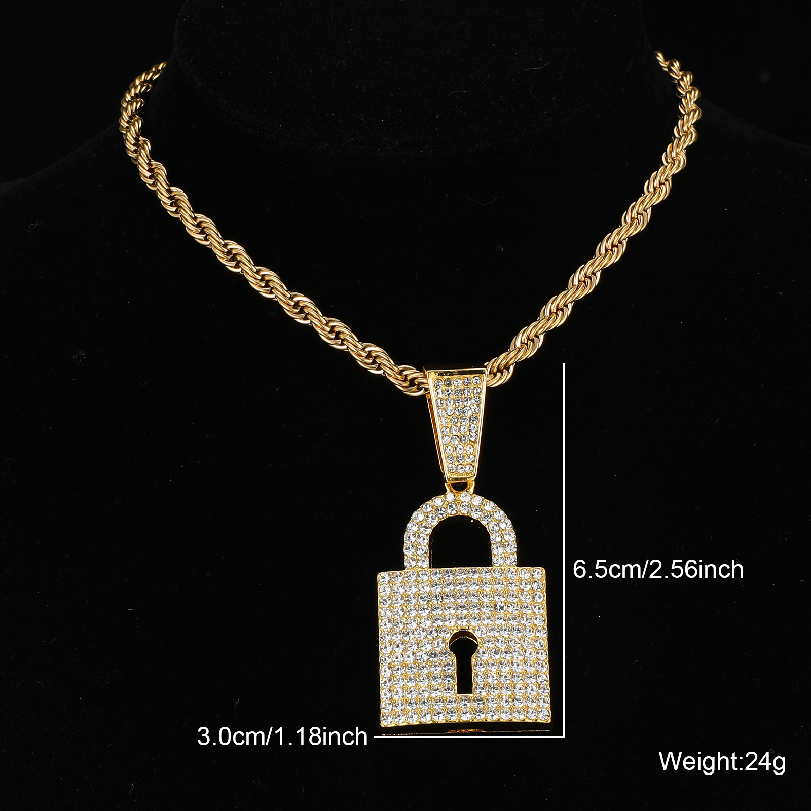 Hip-hop Lock Stainless Steel Alloy Inlay Rhinestones Unisex Pendant Necklace display picture 4