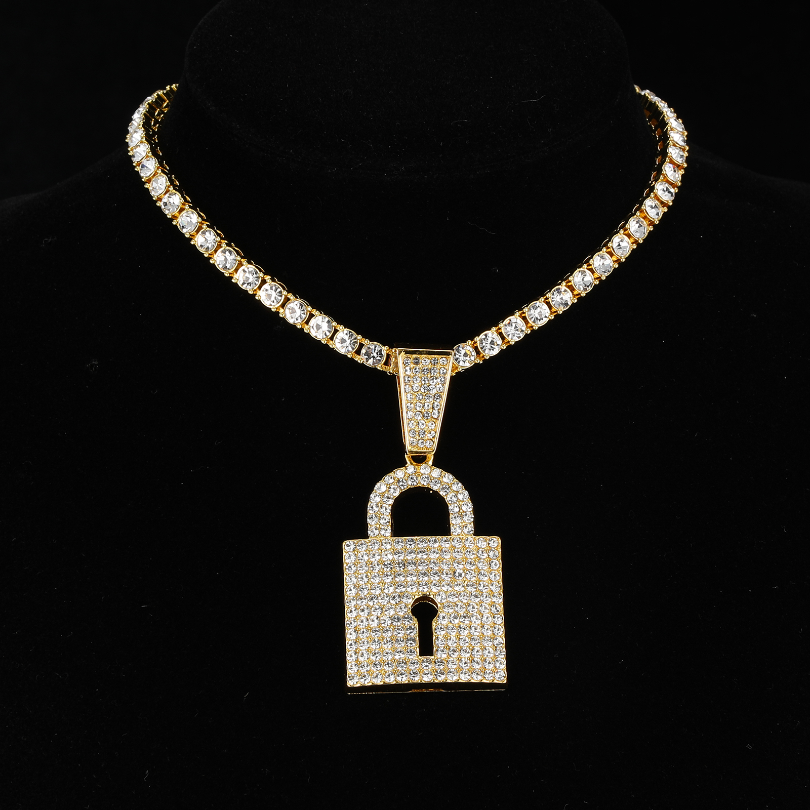 Hip-hop Lock Stainless Steel Alloy Inlay Rhinestones Unisex Pendant Necklace display picture 6