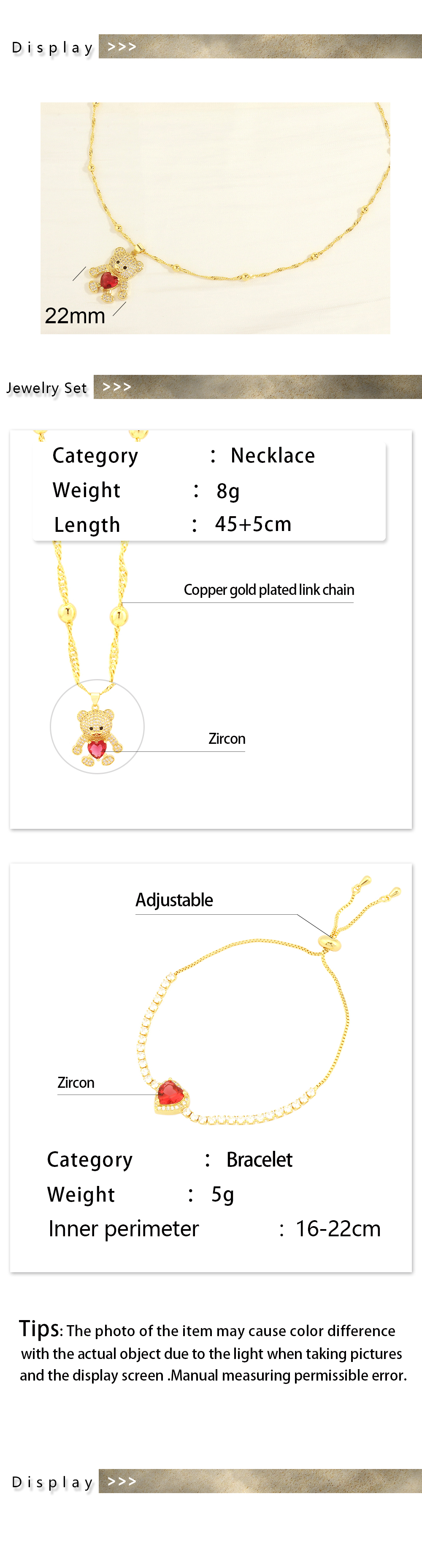 Cute Sweet Heart Shape Copper Plating Inlay Zircon 18k Gold Plated Jewelry Set display picture 1