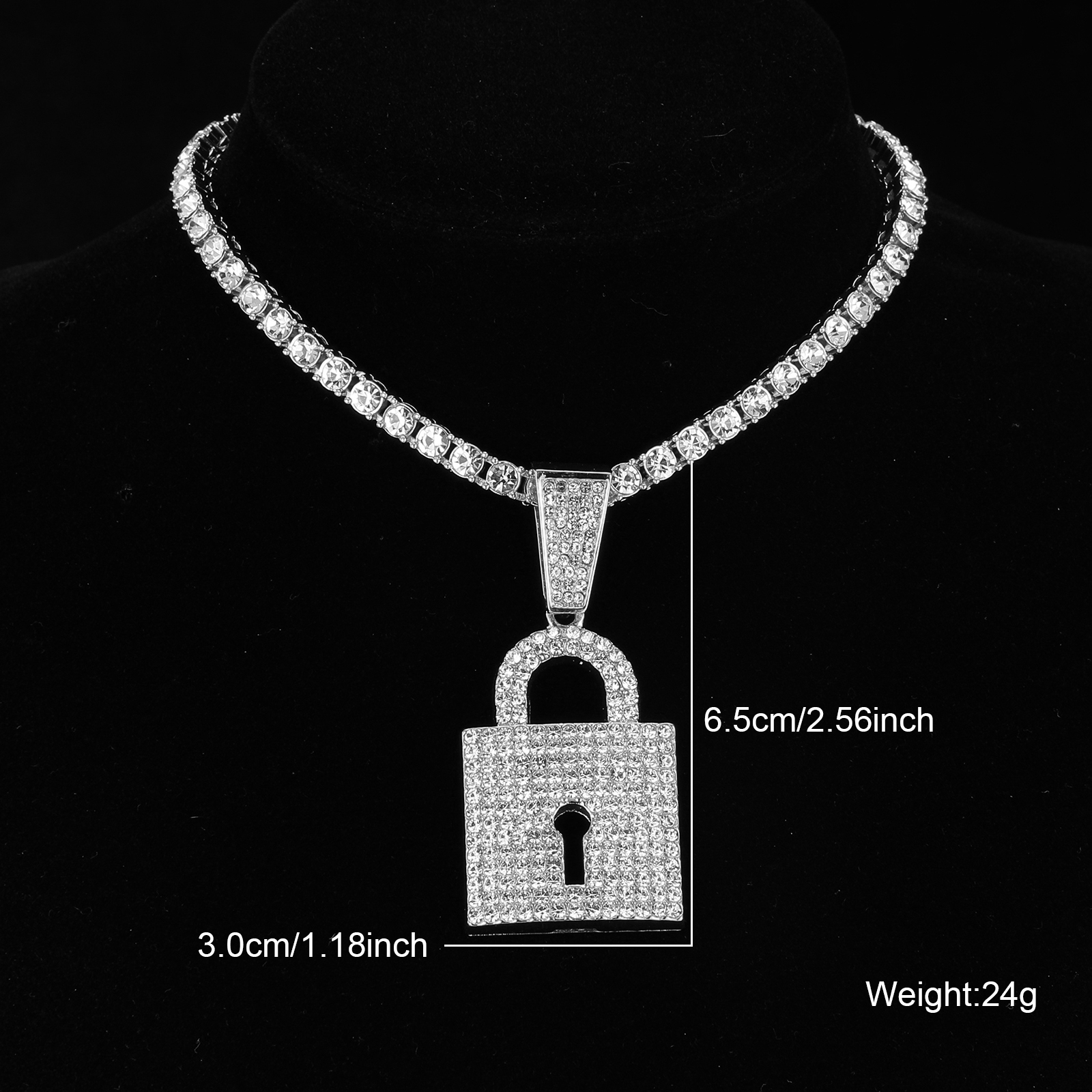 Hip-hop Lock Stainless Steel Alloy Inlay Rhinestones Unisex Pendant Necklace display picture 1