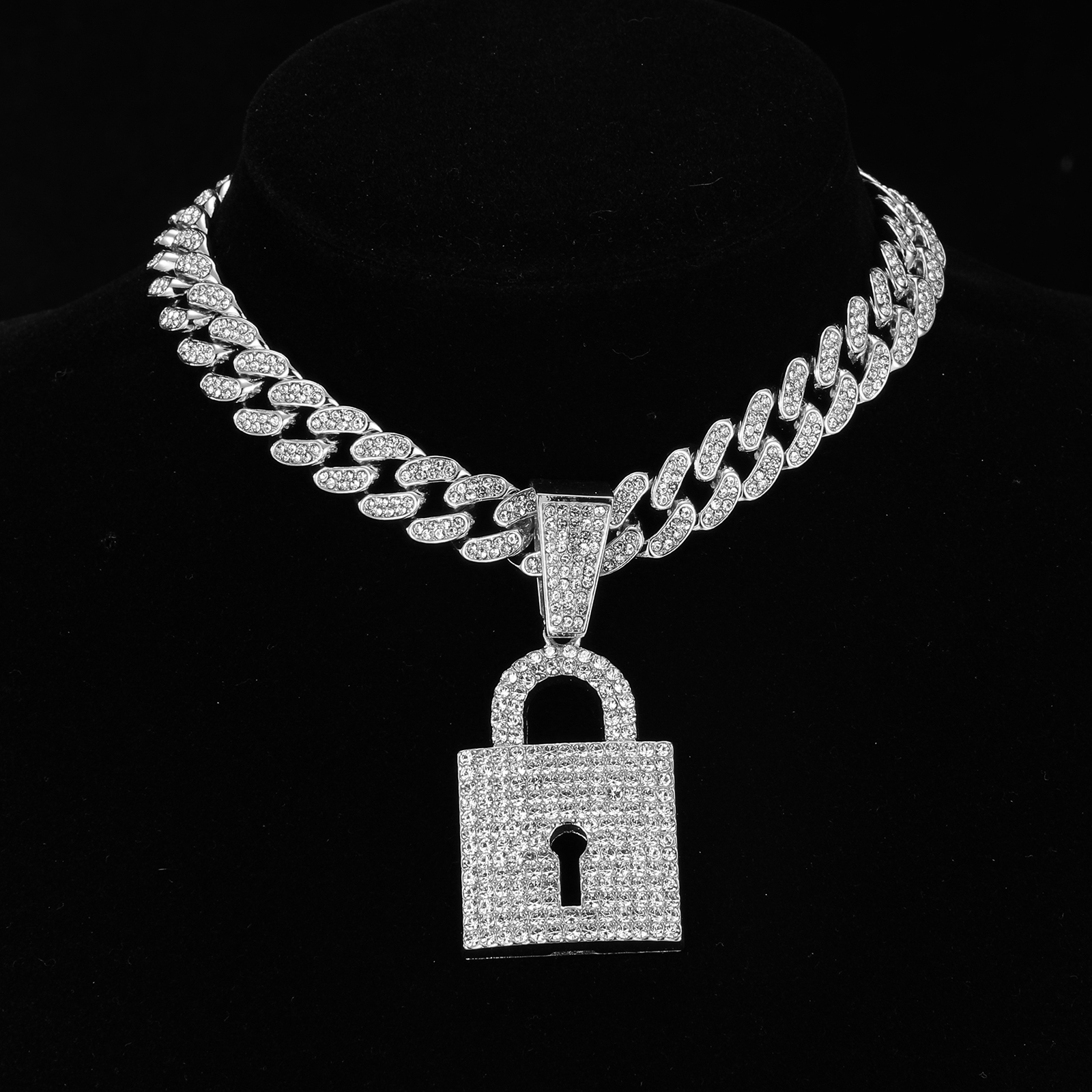Hip-hop Lock Stainless Steel Alloy Inlay Rhinestones Unisex Pendant Necklace display picture 2