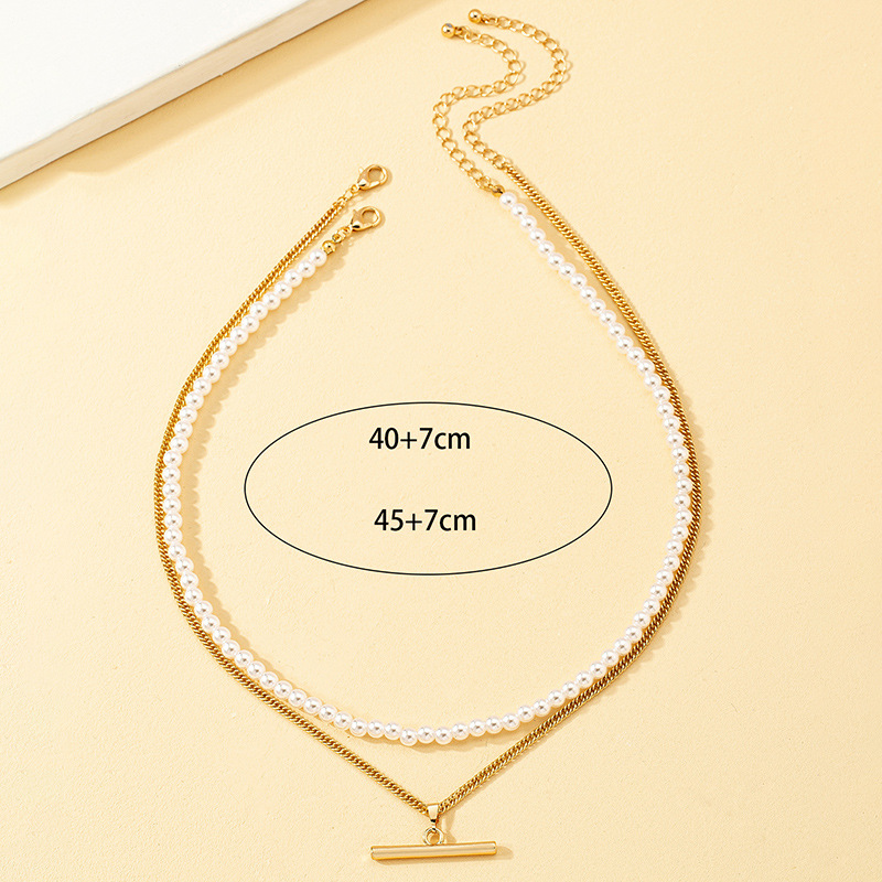 Simple Style Geometric Imitation Pearl Alloy Plating Women's Layered Necklaces display picture 3