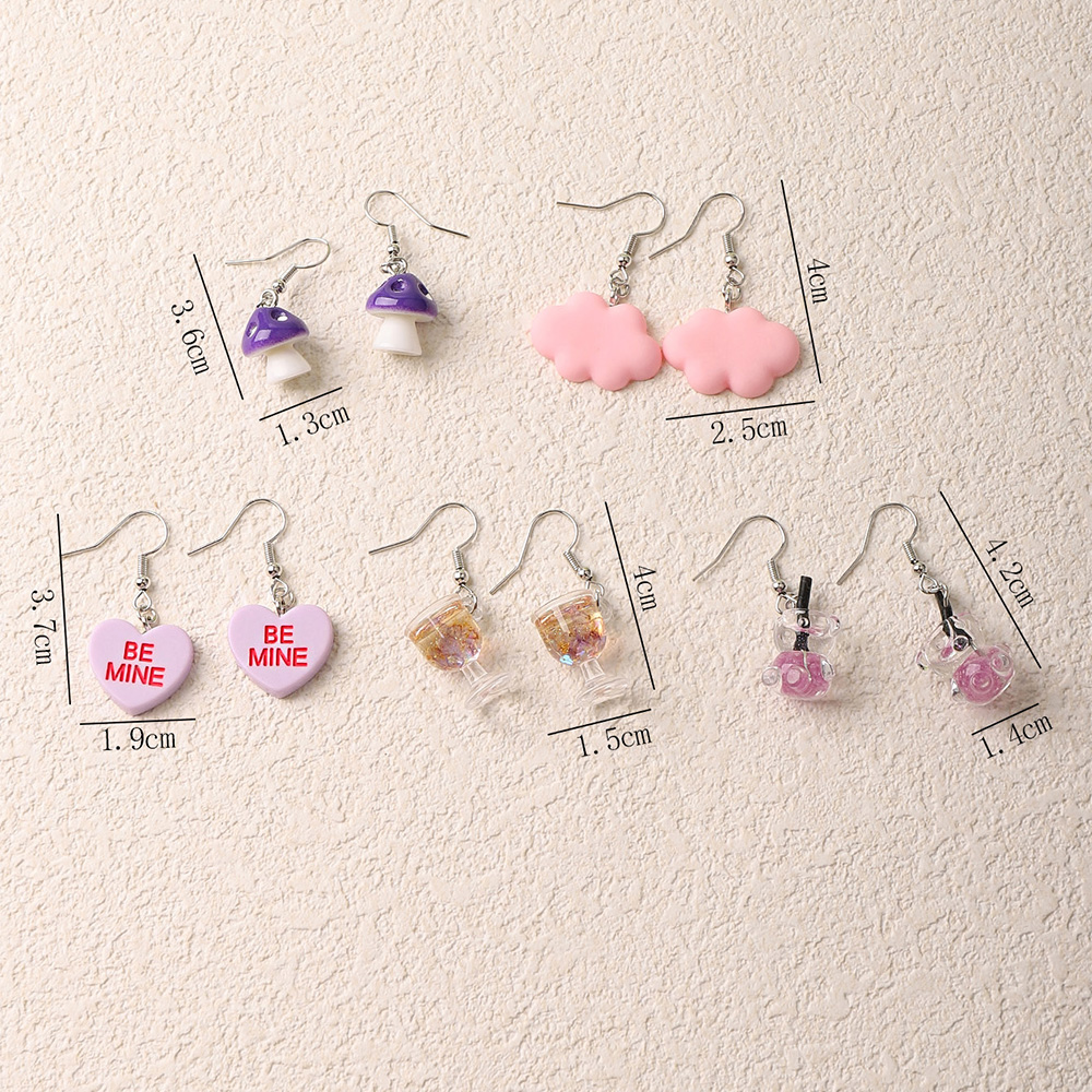 5 Pairs Cute Funny Bear Heart Shape Plating Synthetic Resin Rhodium Plated Drop Earrings display picture 7