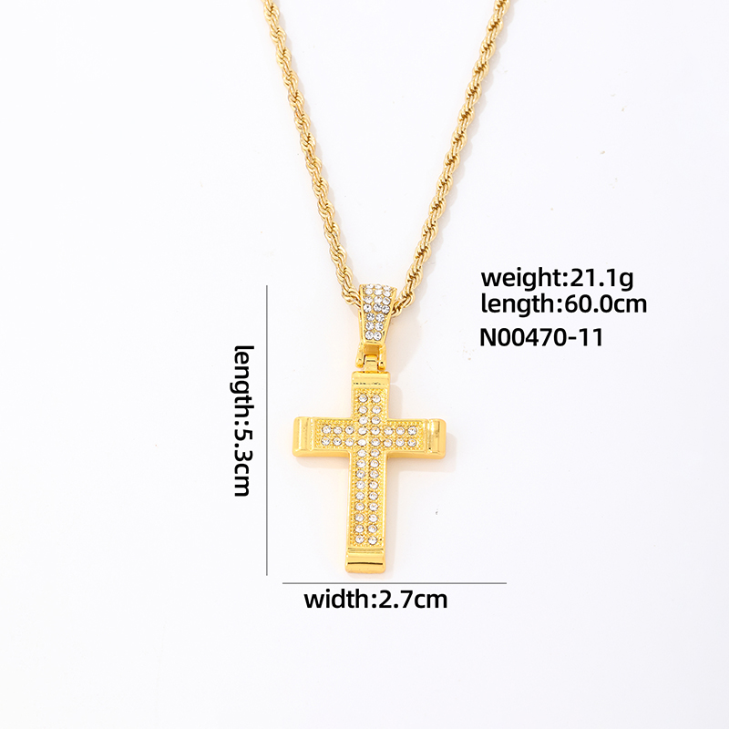 Wholesale Hip-Hop Vintage Style Rock Cross 304 Stainless Steel Copper Plating Inlay K Gold Plated Rhodium Plated Zircon Pendant Necklace display picture 5