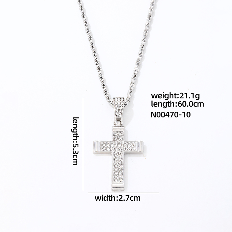 Wholesale Hip-Hop Vintage Style Rock Cross 304 Stainless Steel Copper Plating Inlay K Gold Plated Rhodium Plated Zircon Pendant Necklace display picture 6