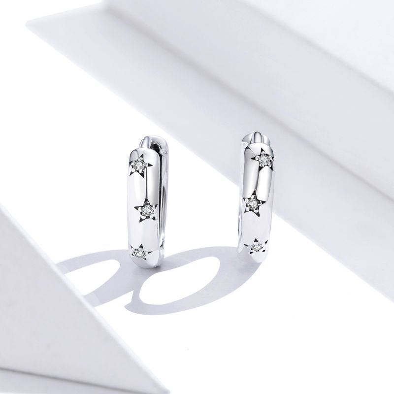 1 Pair Simple Style Round Plating Inlay Sterling Silver Zircon Silver Plated Hoop Earrings display picture 4