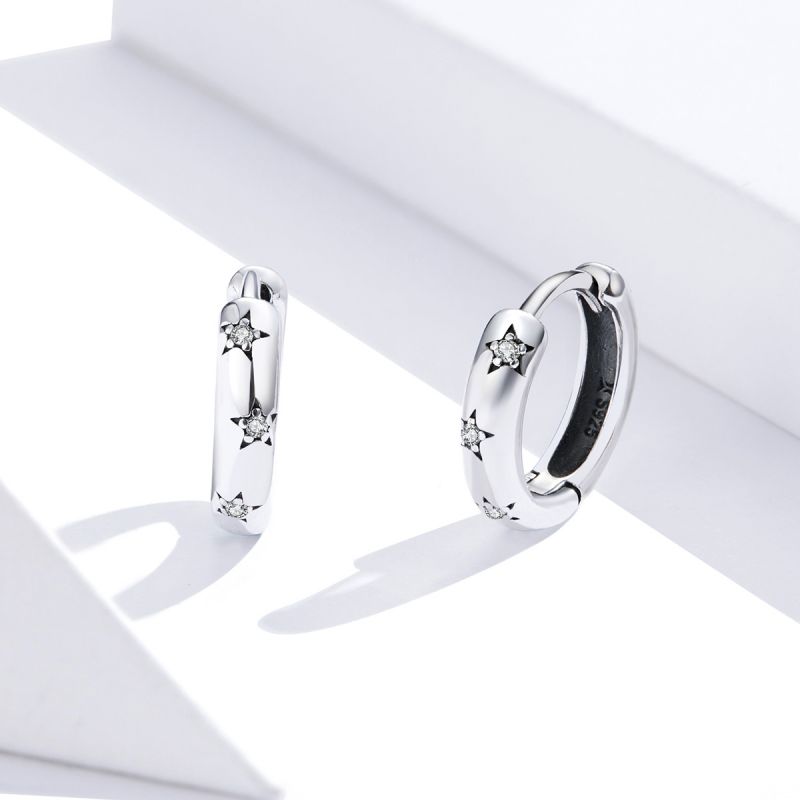 1 Pair Simple Style Round Plating Inlay Sterling Silver Zircon Silver Plated Hoop Earrings display picture 3