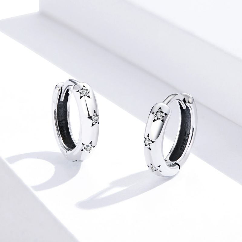 1 Pair Simple Style Round Plating Inlay Sterling Silver Zircon Silver Plated Hoop Earrings display picture 2