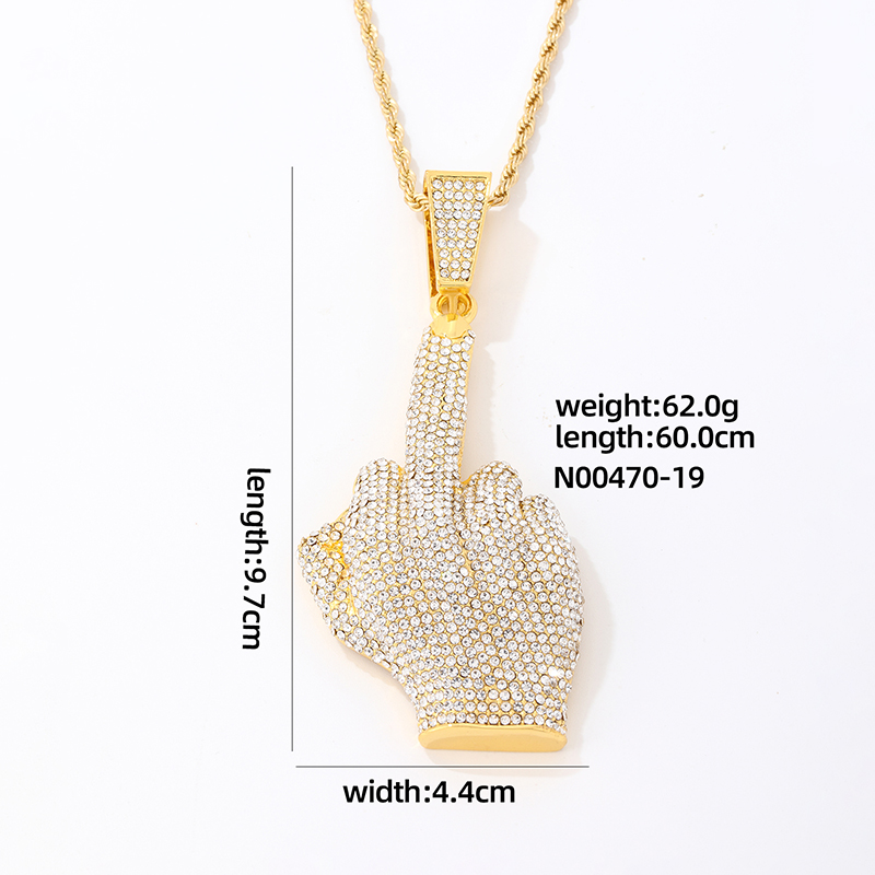 Wholesale Hip-Hop Vintage Style Rock Gesture 304 Stainless Steel Plating Inlay K Gold Plated Rhodium Plated Zircon Pendant Necklace display picture 8