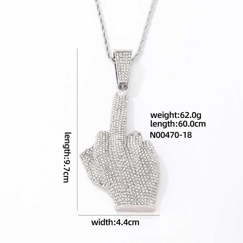 Wholesale Hip-Hop Vintage Style Rock Gesture 304 Stainless Steel Plating Inlay K Gold Plated Rhodium Plated Zircon Pendant Necklace display picture 7