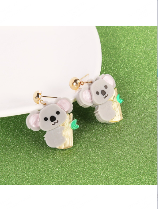1 Pair Cute Panda Bamboo Layered Patchwork Arylic Silica Gel Drop Earrings display picture 5