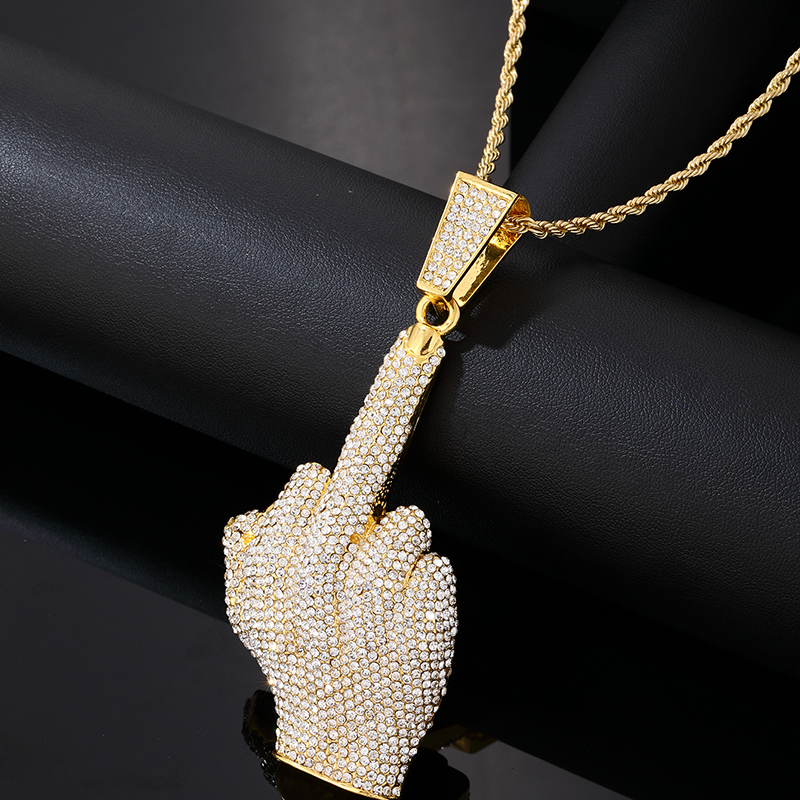 Wholesale Hip-Hop Vintage Style Rock Gesture 304 Stainless Steel Plating Inlay K Gold Plated Rhodium Plated Zircon Pendant Necklace display picture 6