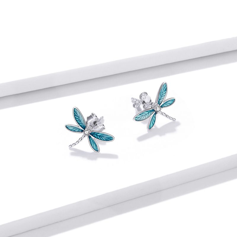 1 Pair Vacation Dragonfly Inlay Sterling Silver Zircon Ear Studs display picture 1