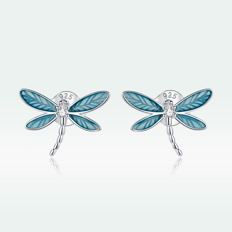 1 Pair Vacation Dragonfly Inlay Sterling Silver Zircon Ear Studs display picture 7