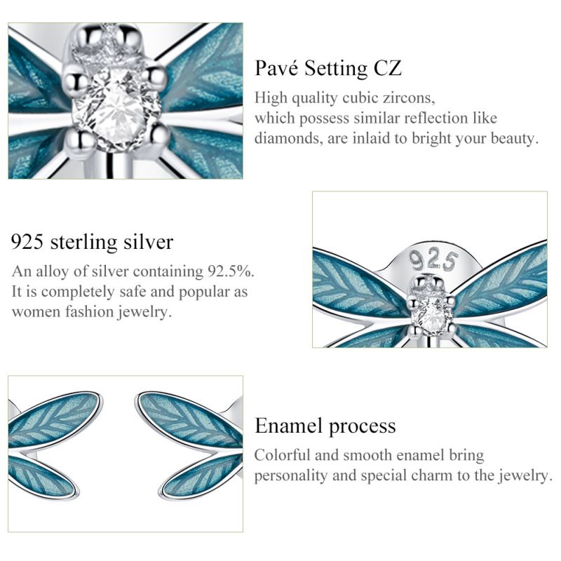 1 Pair Vacation Dragonfly Inlay Sterling Silver Zircon Ear Studs display picture 2