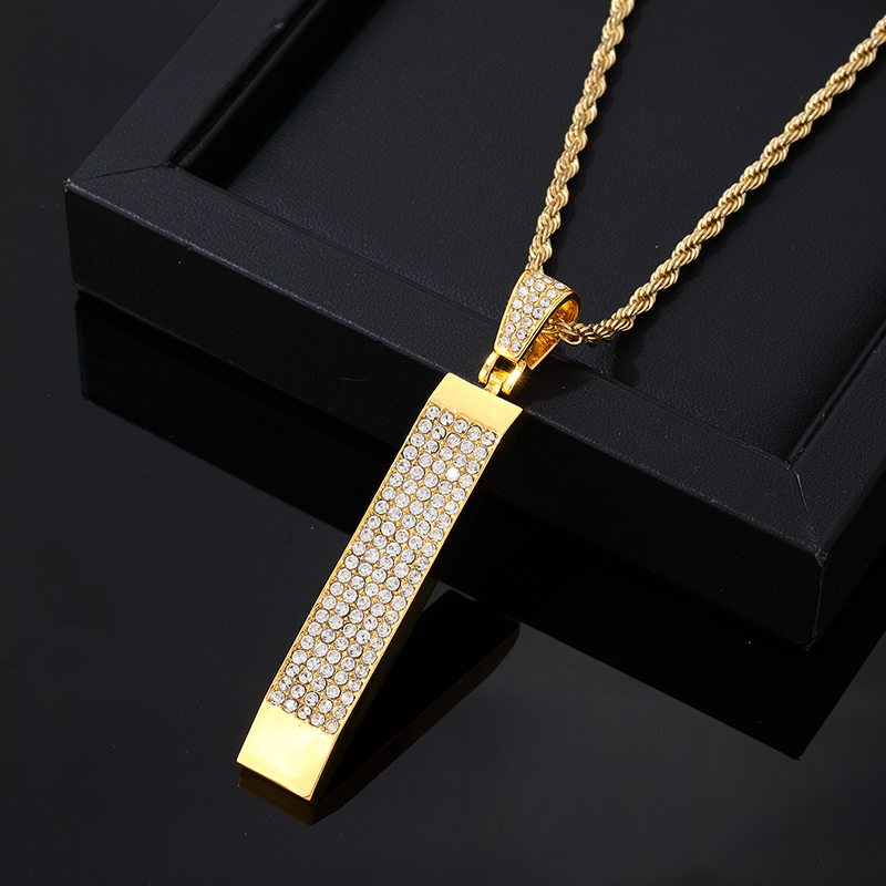 Wholesale Hip-Hop Vintage Style Rock Rectangle 304 Stainless Steel Copper Plating Inlay K Gold Plated Rhodium Plated Zircon Pendant Necklace display picture 3