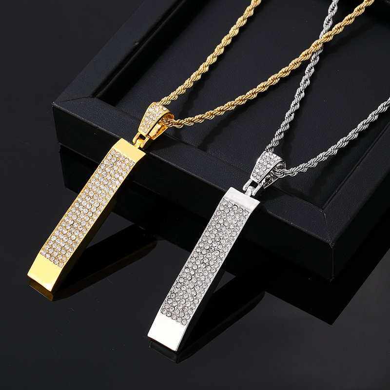 Wholesale Hip-Hop Vintage Style Rock Rectangle 304 Stainless Steel Copper Plating Inlay K Gold Plated Rhodium Plated Zircon Pendant Necklace display picture 1