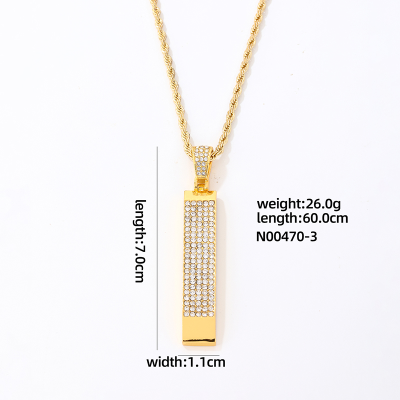Wholesale Hip-Hop Vintage Style Rock Rectangle 304 Stainless Steel Copper Plating Inlay K Gold Plated Rhodium Plated Zircon Pendant Necklace display picture 5