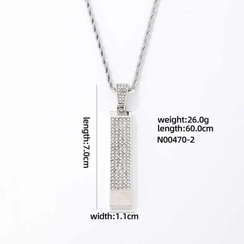 Wholesale Hip-Hop Vintage Style Rock Rectangle 304 Stainless Steel Copper Plating Inlay K Gold Plated Rhodium Plated Zircon Pendant Necklace display picture 6
