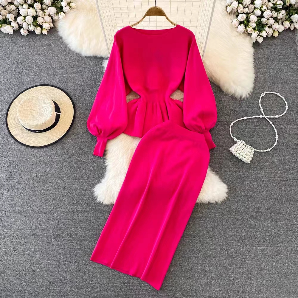 Casual Outdoor Daily Women's Elegant Romantic Solid Color Chiffon Elastic Waist Skirt Sets Skirt Sets display picture 2
