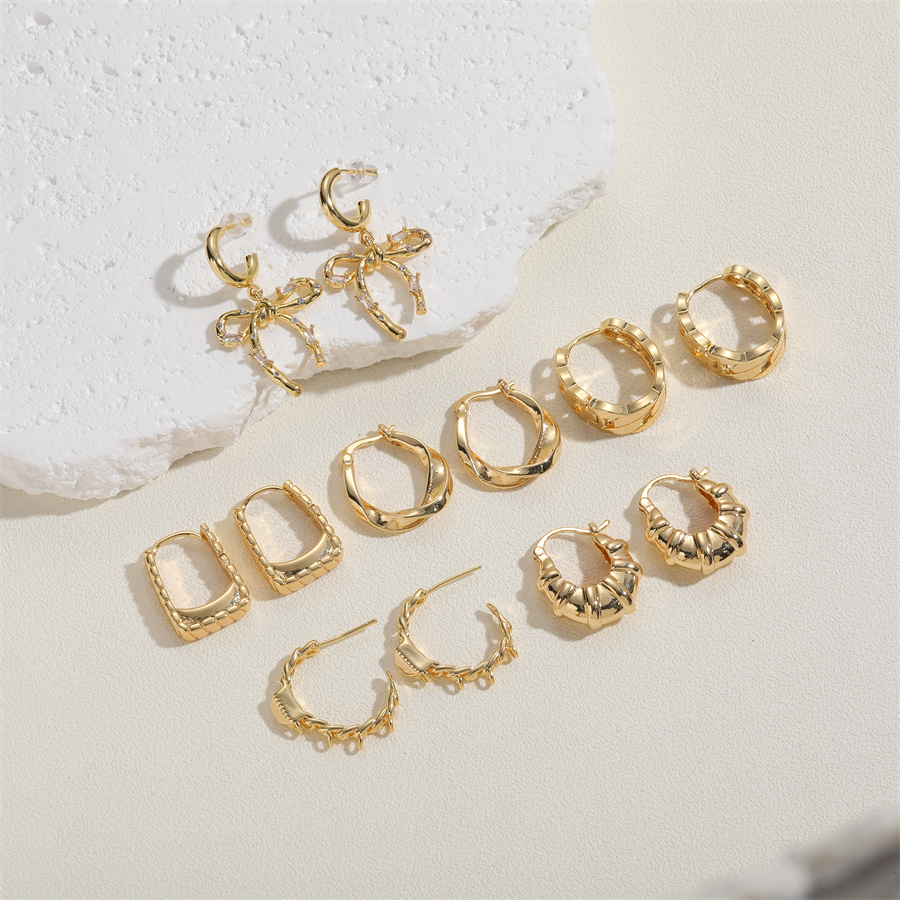 1 Pair Simple Style Twist Plating Copper 14k Gold Plated Hoop Earrings Drop Earrings display picture 8