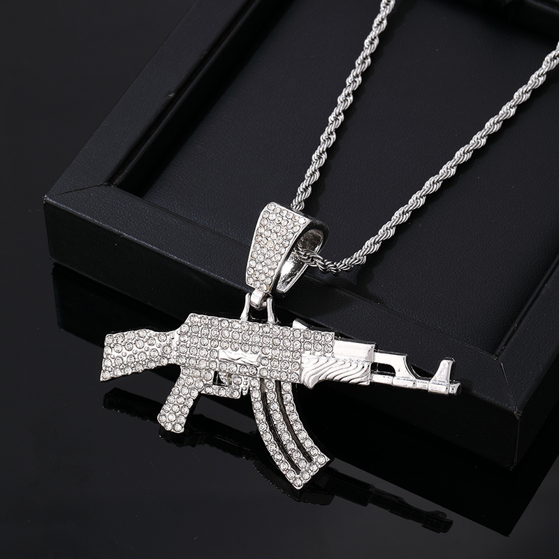 European And American Cool Exaggerated Punk Hip Hop Rap Wear Gun Pendant Necklace Trendy Men's Nightclub Cuban Chain display picture 6