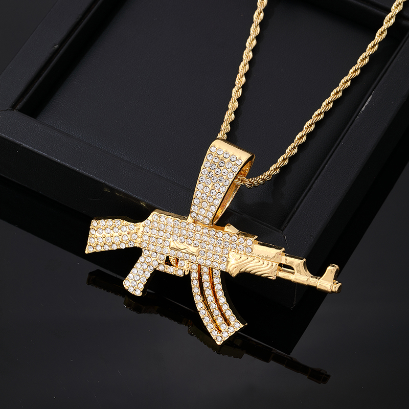 European And American Cool Exaggerated Punk Hip Hop Rap Wear Gun Pendant Necklace Trendy Men's Nightclub Cuban Chain display picture 5