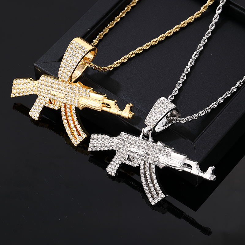 European And American Cool Exaggerated Punk Hip Hop Rap Wear Gun Pendant Necklace Trendy Men's Nightclub Cuban Chain display picture 3