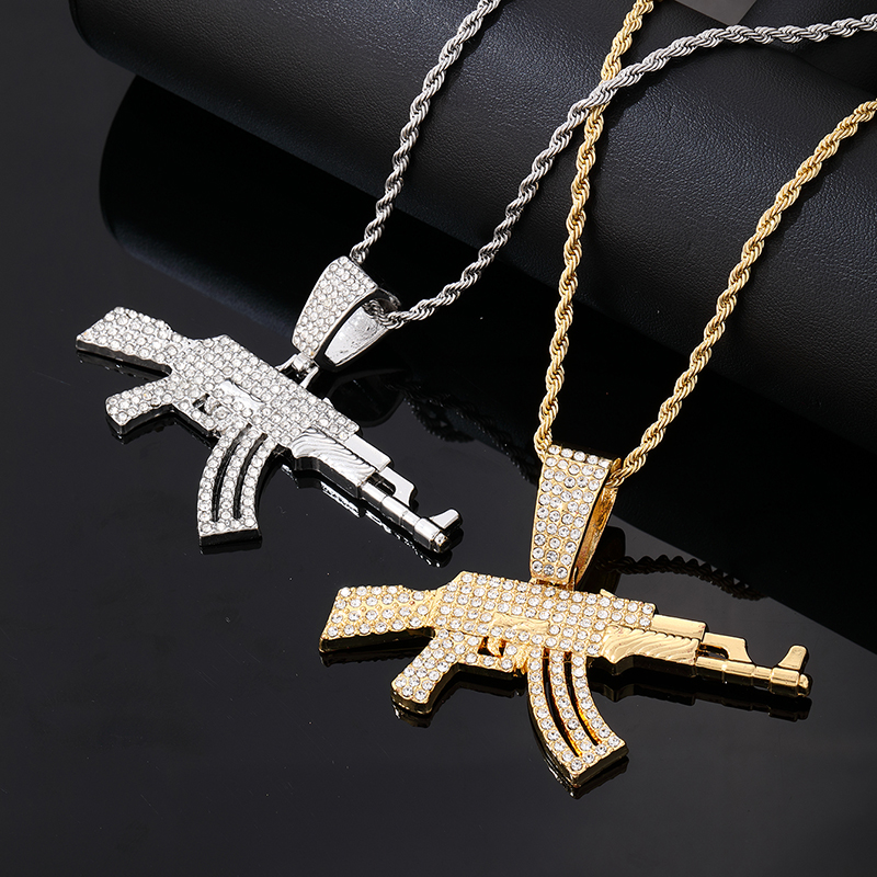 European And American Cool Exaggerated Punk Hip Hop Rap Wear Gun Pendant Necklace Trendy Men's Nightclub Cuban Chain display picture 4