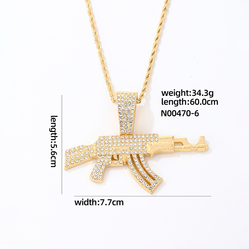 European And American Cool Exaggerated Punk Hip Hop Rap Wear Gun Pendant Necklace Trendy Men's Nightclub Cuban Chain display picture 1