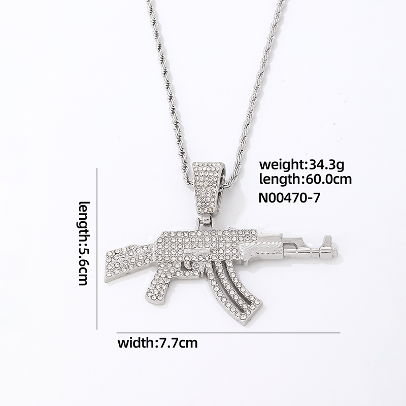 European And American Cool Exaggerated Punk Hip Hop Rap Wear Gun Pendant Necklace Trendy Men's Nightclub Cuban Chain display picture 2
